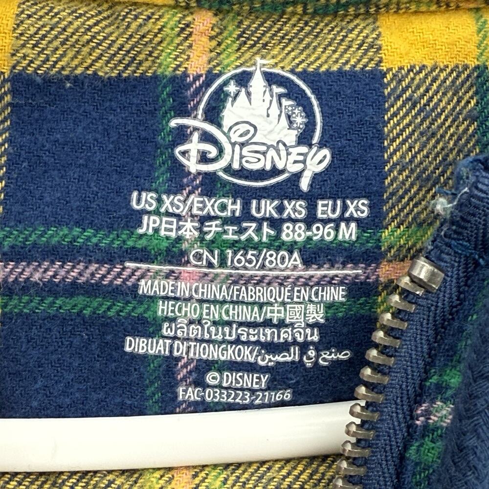Disney Three Caballeros Donald Duck Zip Flannel Hoodie XS Full Zip Yellow Blue - Picture 5 of 11